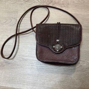 Brighton Dark Brown Woven Leather Crossbody Bag